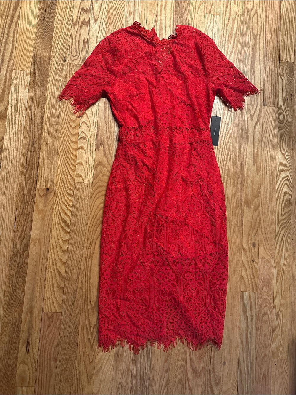 Lulu's Red Lace Midi Dress with Scalloped Trim Size S